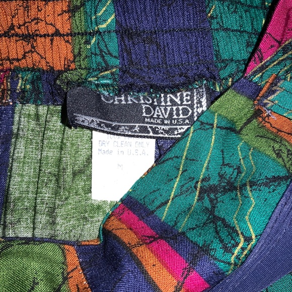 Christine David batik mosaic midi full skirt Sz M vintage bright colorful - Picture 6 of 8